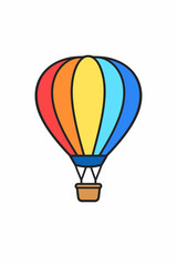 Fototapeta premium Vibrant hot air balloon in red, orange, yellow, blue and cyan colors on white background