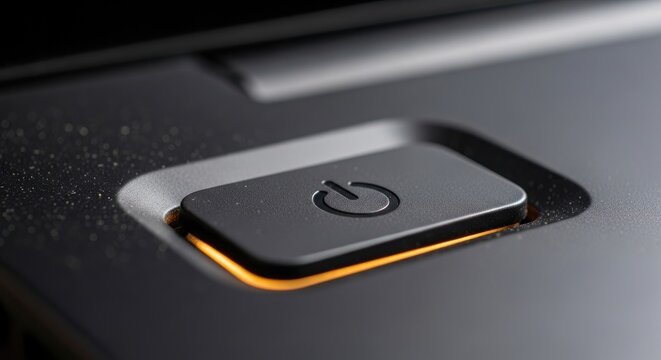 Close-up of a laptop power button.