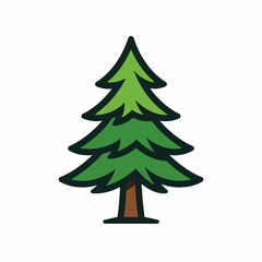 Obraz premium A vibrant cartoon illustration of a green pine tree with a brown trunk on a white background, symbolizing nature and growth.