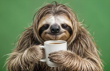 Fototapeta premium Sloth with coffee