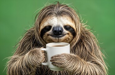 Fototapeta premium Tired sloth with coffee