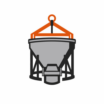 Industrial hopper with metal frame and orange lifting hook for bulk material handling and storage solutions