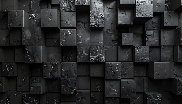 abstract 3d background of black cubes with protruding elements and soft shadows