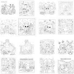 Obraz premium Outline illustration of a whimsical tree house with, vector art, black and white