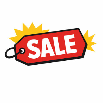 Vibrant Red Sale Tag with Yellow Burst on White Background