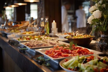 Obraz premium Delicious hotel catering buffet display