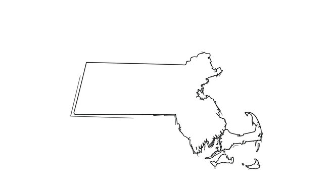 Simple black outline drawing represents the geographical map of the state of Massachusetts in the United States against a plain white background.