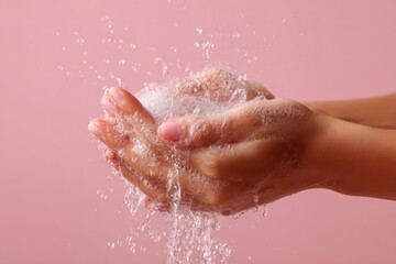 Fototapeta premium Hygiene concept of washing hands with bubbles