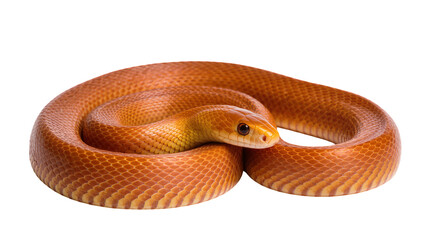 Fototapeta premium Isolated vibrant orange corn snake coiled up, beautiful reptile detailed scales close-up.