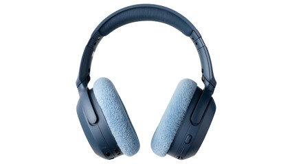 Fototapeta premium Isolated dark blue over-ear headphones with soft light blue fuzzy ear cups for comfortable audio