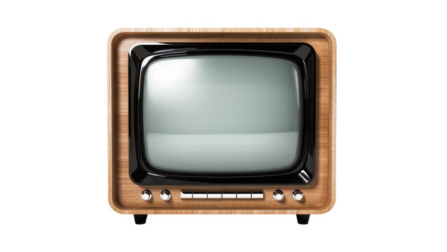 Isolated retro television set with classic wooden frame and blank screen, vintage style