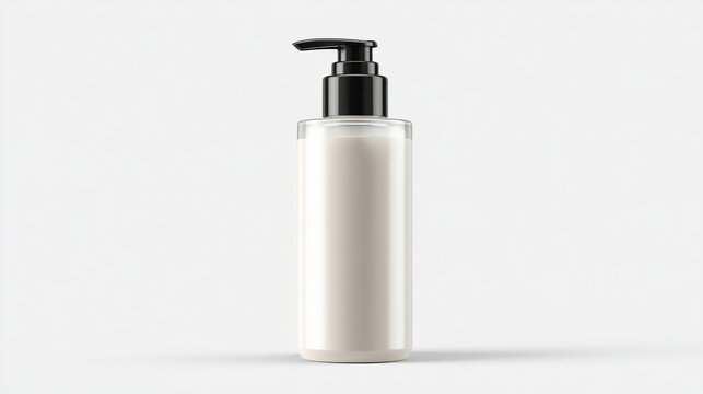 Minimal cosmetic or skincare pump bottle with blank label area on a clean white background, perfect for branding, packaging design, product presentation, and mockup use
