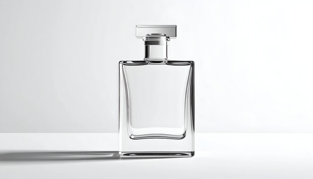 A close-up studio shot showcases a sophisticated rectangular glass vessel with a matching stopper against a clean, bright backdrop