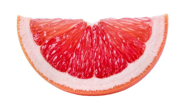 Isolated Juicy vibrant red grapefruit slice showing detailed pulp and fresh texture