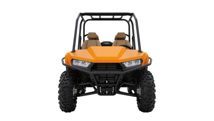 Isolated vibrant orange off-road side-by-side utility vehicle with durable roll cage front view © Viktor