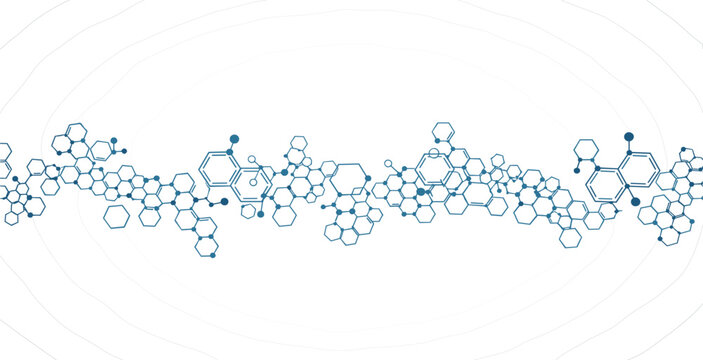 Abstract Molecular Structure Border with Hexagon Chemical Network Pattern, Blue Science Background Design for Medical, Pharmaceutical and Research Projects