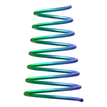 A futuristic, cone-shaped, anodized metal spring in green and blue.