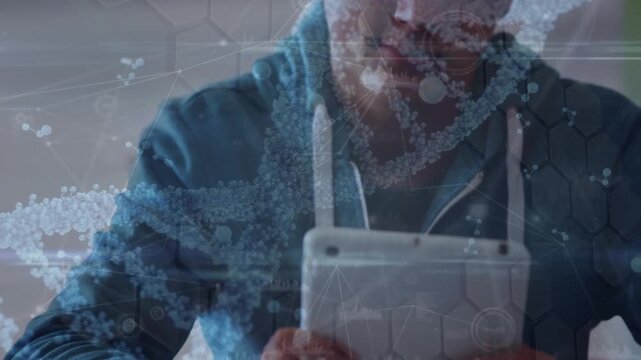 Animation of network of connections over caucasian student,