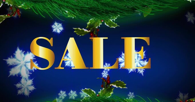 Animation of christmas greetings over decoration and snow falling in background