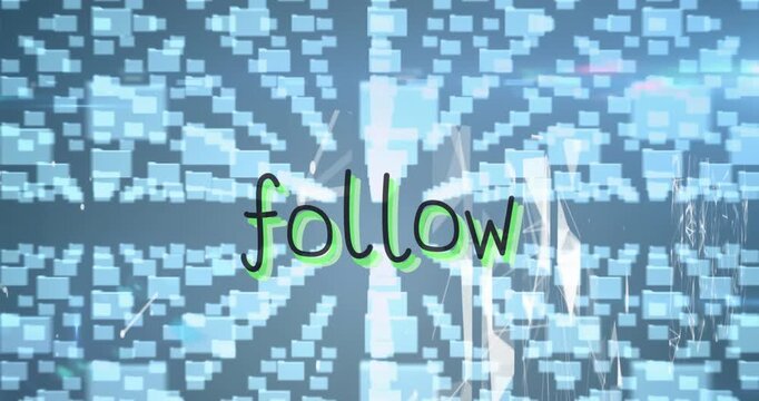 Animation of follow text banner over multiple folder icons and security padlock icon