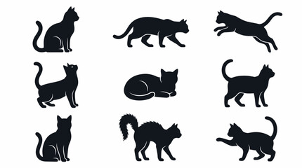 Fototapeta premium Collection of Silhouette Cat Poses Vector Illustration