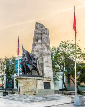 Istanbul, Turkey - November 03, 2017 :  Barbaros Hayrettin Pasha Statue view in Besiktas District. BarbarosHayrettin Pasha were great Ottoman sailor .