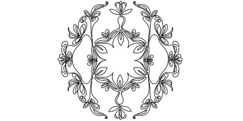 Fototapeta premium Continuous One Line Drawing of Ornate Floral Circular Mandala Pattern
