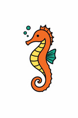 Fototapeta premium Vibrant orange seahorse with yellow and green fins swimming in the ocean, isolated on white background