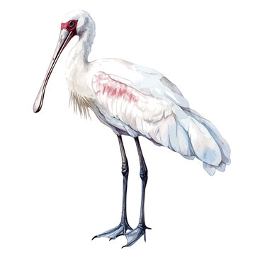 watercolor of African Spoonbill illustration graphic, isolated on a white background.
