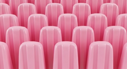 Obraz premium Seamless pattern of pink strawberry ice cream popsicles in rows.