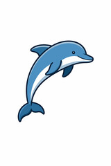 Fototapeta premium A playful cartoon dolphin jumping out of the water in a dynamic swimming motion with a white background