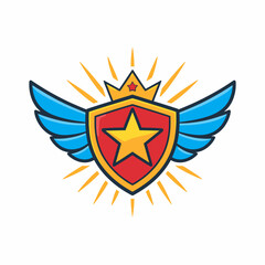 Obraz premium Vibrant shield with star wings and crown emblem icon graphic design element for protection and achievement
