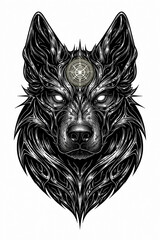Obraz premium Vector Illustration of Cybersigilism Style Tattoo of Dog