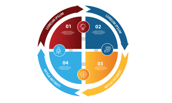Collection of vector circle chart infographic templates for presentations, advertising, layouts, annual reports. 4 options, steps, parts	