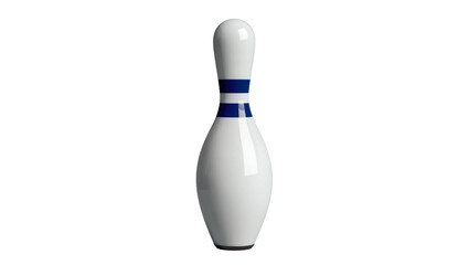 Isolated traditional white and blue striped bowling pin for a fun sports game activity © Maria
