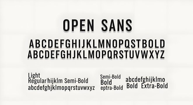 Open Sans Font Family Display: Various Weights and Styles of Alphabetical Characters
