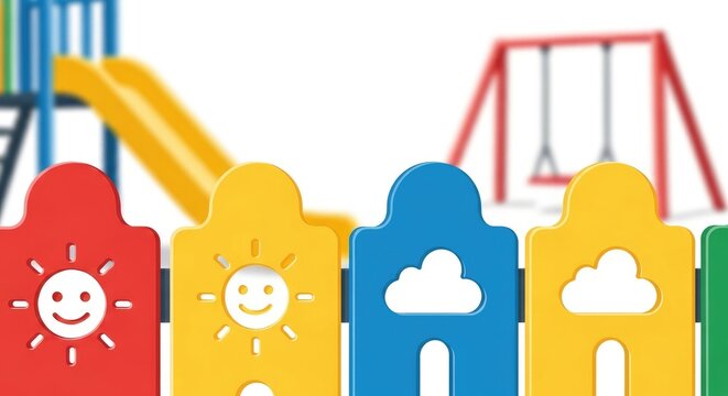 Colorful Playground Fence with Play Equipment.