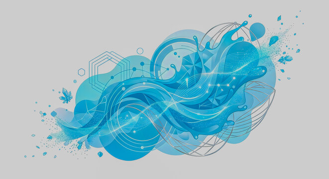  水色を基調とした流線的な抽象背景素材