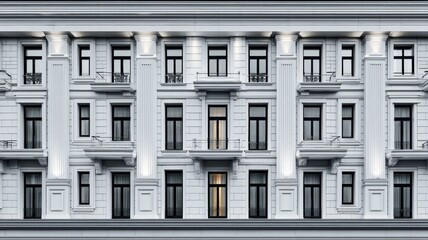 Fototapeta premium Symmetrical neoclassical building facade in monochrome. Artificial intelligence image