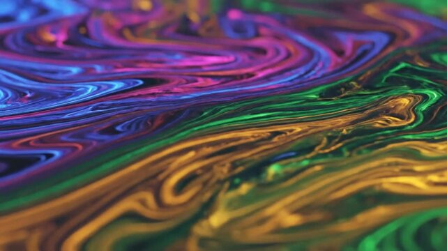 Abstract flowing vibrant liquid paint art background with dynamic color patterns and swirly design concept