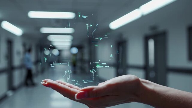 Hand holding glowing digital medical cross healthcare concept