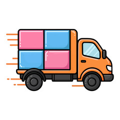 Fototapeta premium Fast Delivery Truck With Moving Lines Flat Vector Icon