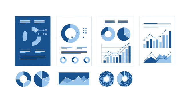 Business infographics set with blue charts and graphs