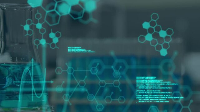 Animation of molecules and data processing over empty lab