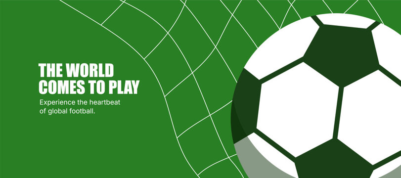 Soccer Banner Template Vector with Football Ball and Goal Net on Green Background for World Cup Championship Tournament and Club Promotion