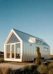 Obraz premium modern tiny house with metal exterior and large windows