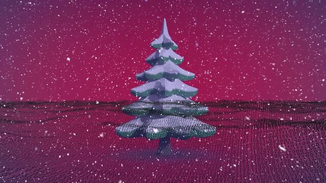 Animation of winter scenery over snow falling