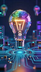 Futuristic Digital Light Bulb Circuit Board