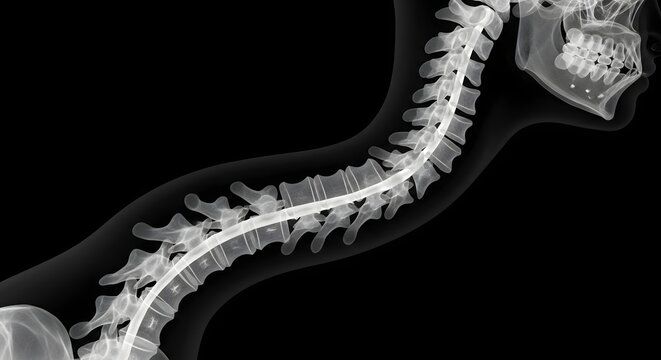 X ray image of a human spine and neck bones