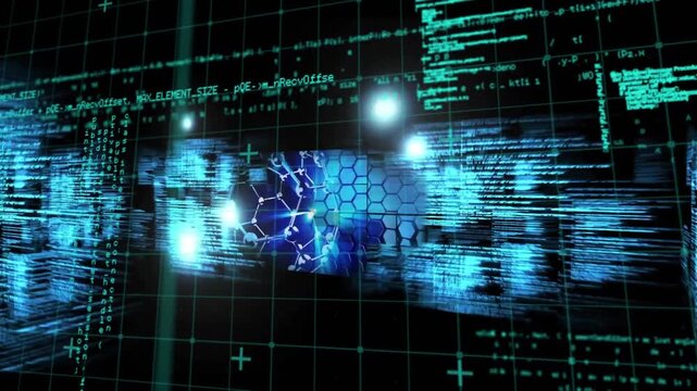 Animation of data processing on black background